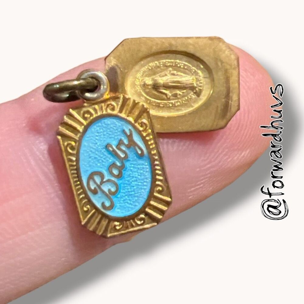 Vintage Catholic Baby Slide Charm Hidden Miraculous Medal Gold Tone